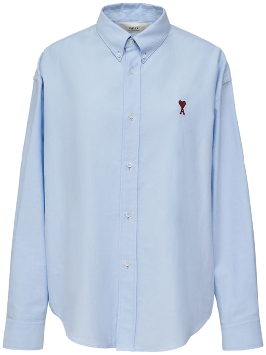 AMI Paris: Boxy cotton Oxford shirt - Sky Blue - men_0 | Luisa Via Roma