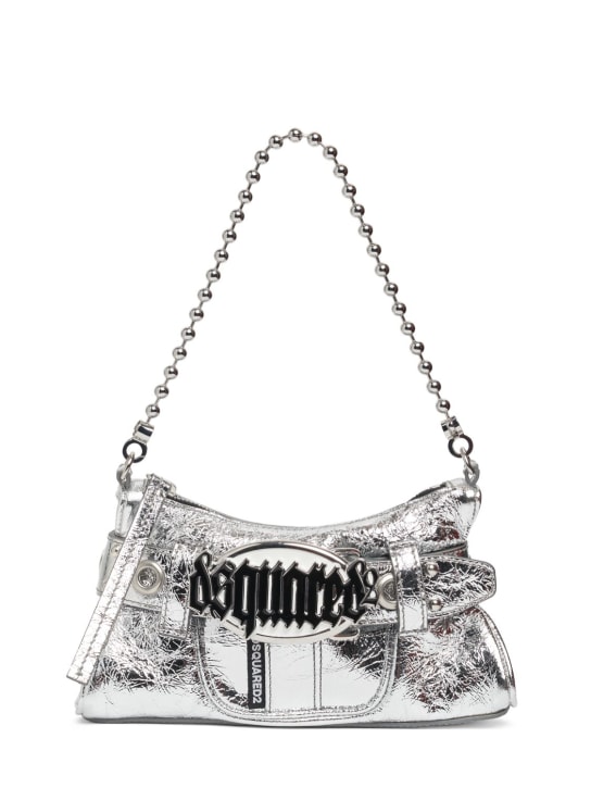 Dsquared2: Gothic Dsquared2 leather shoulder bag - Gümüş - women_0 | Luisa Via Roma