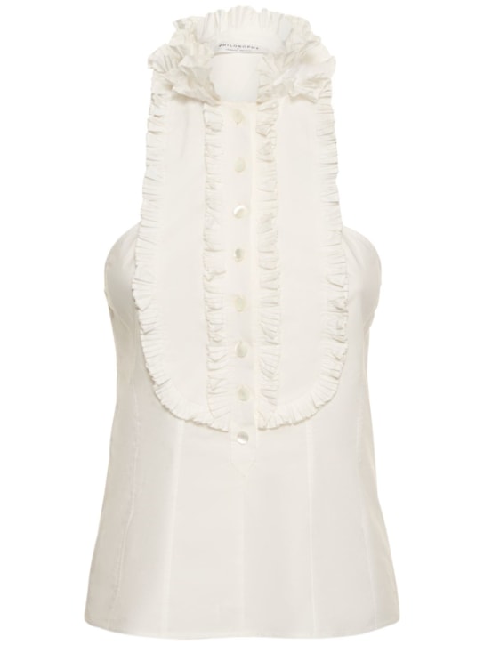 Philosophy Di Lorenzo Serafini: Ruffled cotton poplin sleeveless top - White - women_0 | Luisa Via Roma