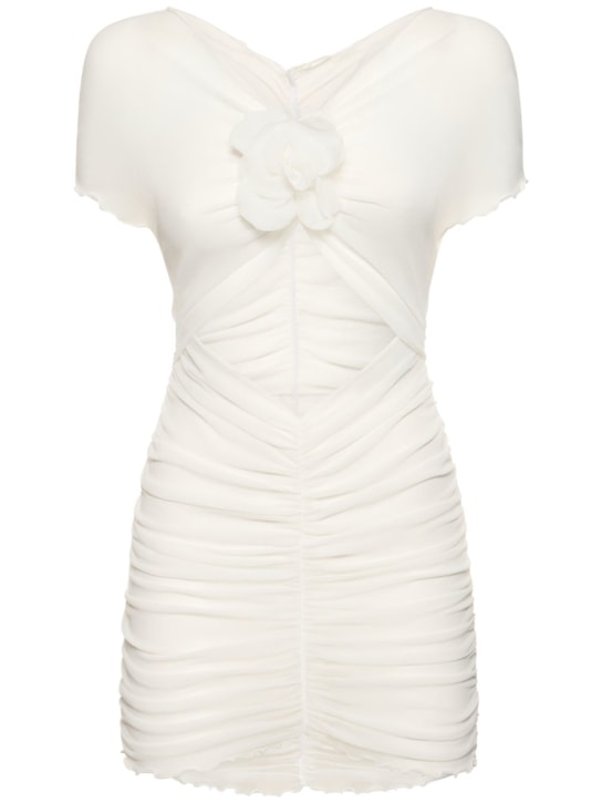 Philosophy Di Lorenzo Serafini: Stretch tulle mini dress w/ flower - Beyaz - women_0 | Luisa Via Roma