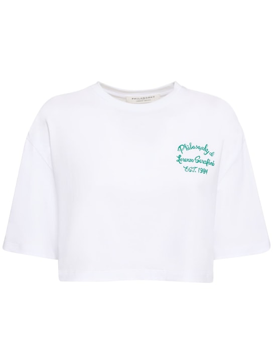 Philosophy Di Lorenzo Serafini: Kurzes T-Shirt aus Baumwolle mit Logo - Grün Weiß - women_0 | Luisa Via Roma