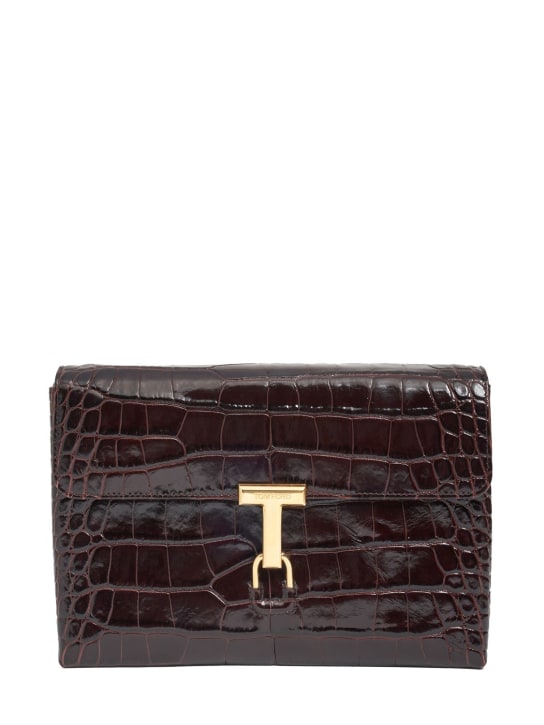 Tom Ford: Medium Monarch embossed shoulder bag - Espresso - women_0 | Luisa Via Roma