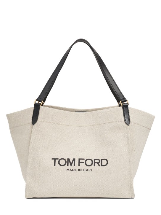 Tom Ford: Bolso tote grande Amalfi de lona - Rope/Black - women_0 | Luisa Via Roma