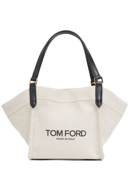 Tom Ford: Petit sac cabas en toile Amalfi - Rope/Black - women_0 | Luisa Via Roma