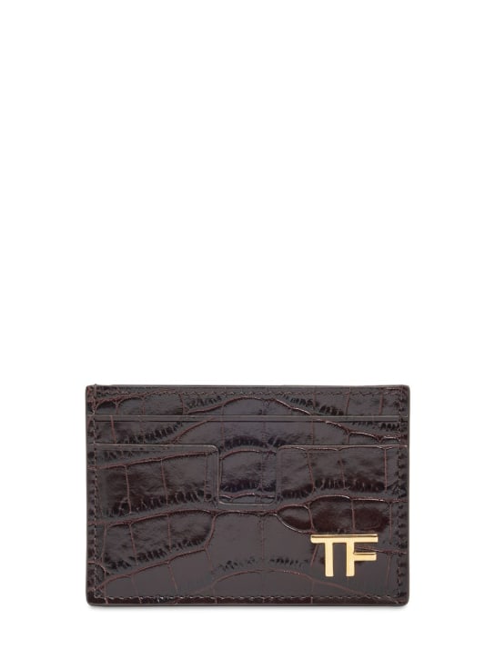 Tom Ford: Portes-cartes en cuir embossé croco brillant - Espresso - women_0 | Luisa Via Roma