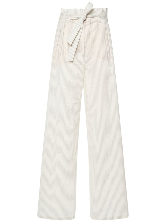 Max Mara: Cotton canvas belted wide pants - White/Black - women_0 | Luisa Via Roma