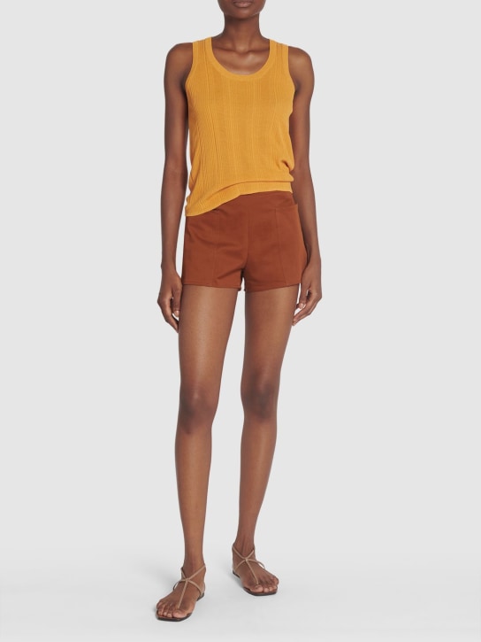 Max Mara: Cotton twill mini shorts - Dark Brown - women_1 | Luisa Via Roma