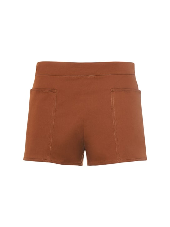 Max Mara: Cotton twill mini shorts - Dark Brown - women_0 | Luisa Via Roma