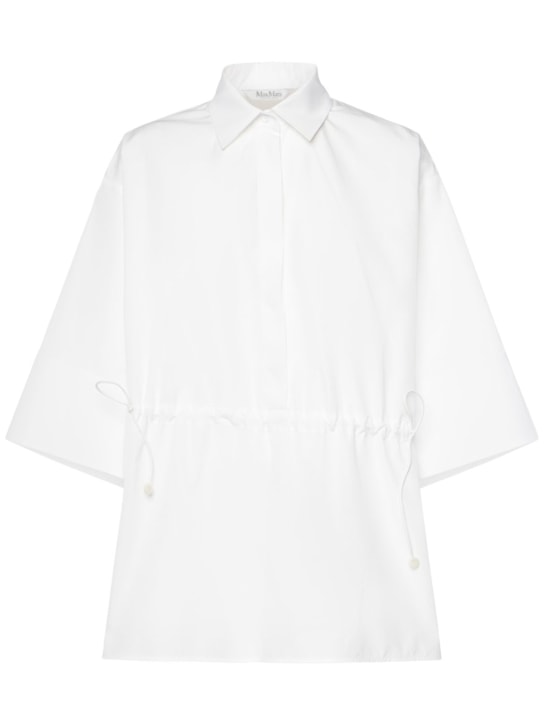 Max Mara: Cotton poplin drawstring shirt - Beyaz - women_0 | Luisa Via Roma
