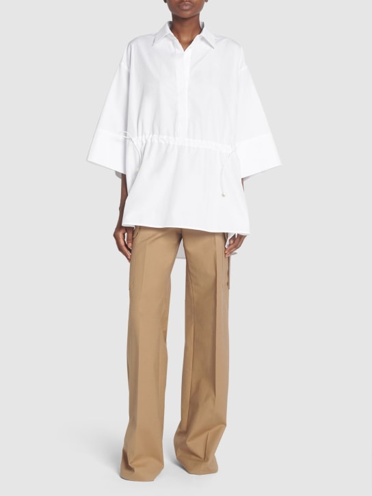 Max Mara: Cotton poplin drawstring shirt - Beyaz - women_1 | Luisa Via Roma