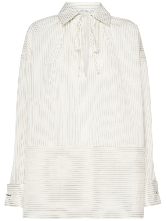Max Mara: Cotton & silk striped shirt - Beyaz/Siyah - women_0 | Luisa Via Roma