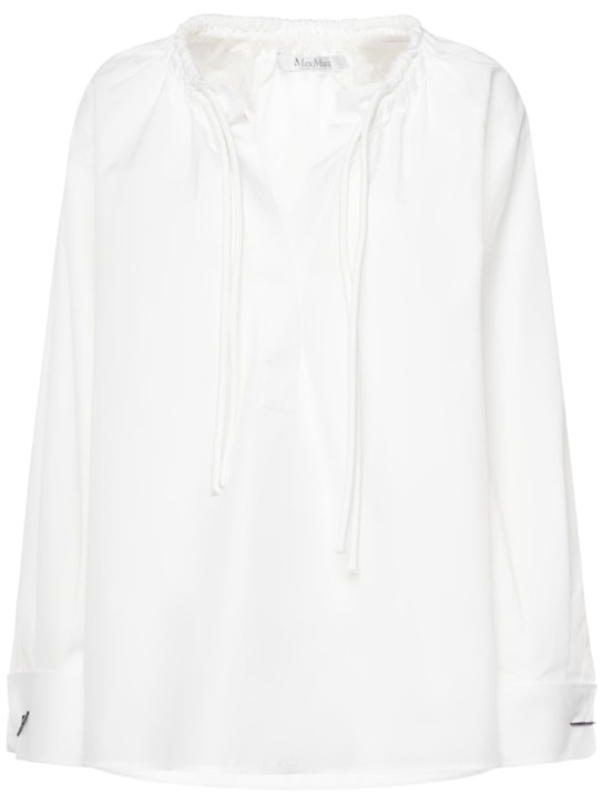 Max Mara: Cotton poplin lace-up shirt - White - women_0 | Luisa Via Roma