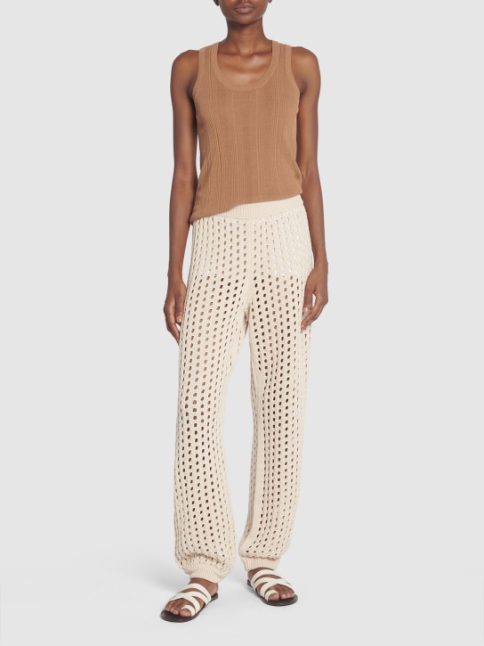 Max Mara: Cotton knit straight pants - Bej - women_1 | Luisa Via Roma