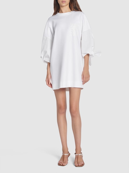Max Mara: Cotton poplin lace-up mini dress - Beyaz - women_1 | Luisa Via Roma