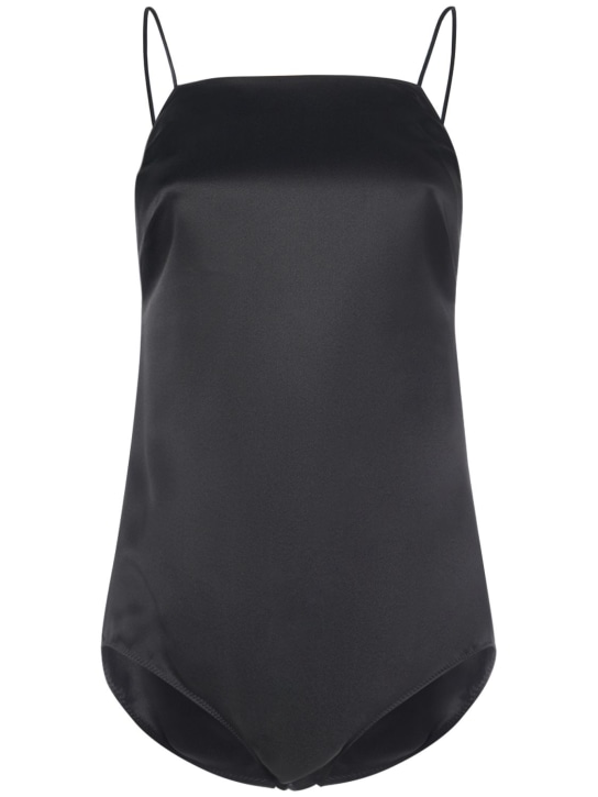 Max Mara: Rugiada satin self-tie bodysuit - Siyah - women_0 | Luisa Via Roma