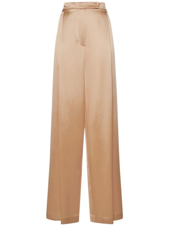 Max Mara: Fiesta silk satin slit wide pants - Bronze - women_0 | Luisa Via Roma