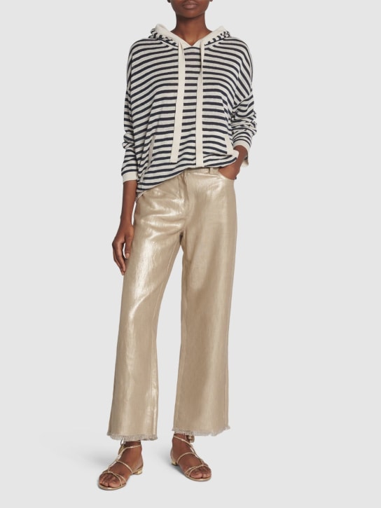 'S Max Mara: Bouquet shiny linen fringed pants - Light Gold - women_1 | Luisa Via Roma