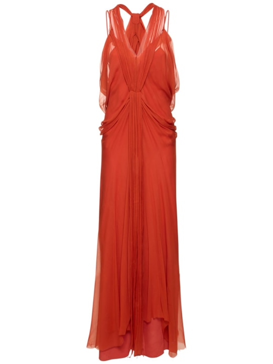 Alberta Ferretti: Draped silk chiffon long dress - women_0 | Luisa Via Roma