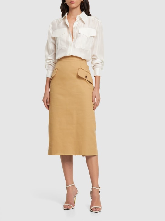 Alberta Ferretti: Cotton gabardine pencil skirt w/pockets - Bej - women_1 | Luisa Via Roma