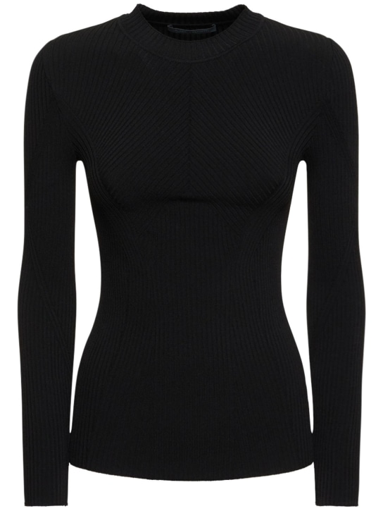 Alberta Ferretti: Ribbed stretch viscose sweater - Siyah - women_0 | Luisa Via Roma