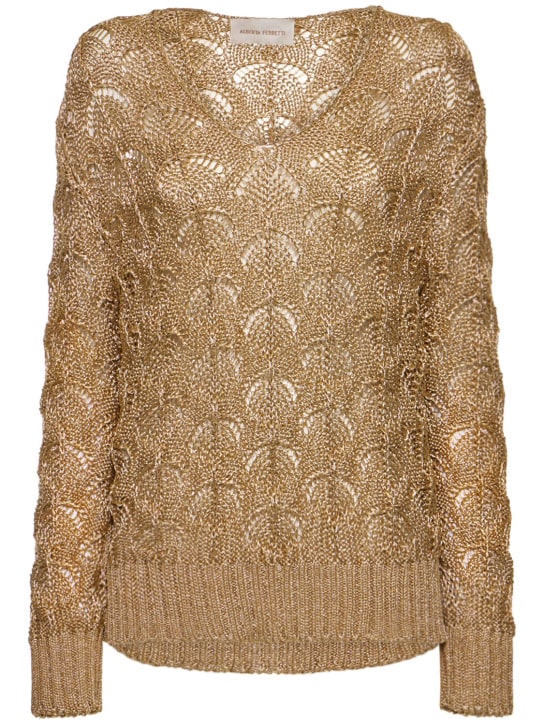 Alberta Ferretti: Open knit lurex sweater - Altın Rengi - women_0 | Luisa Via Roma