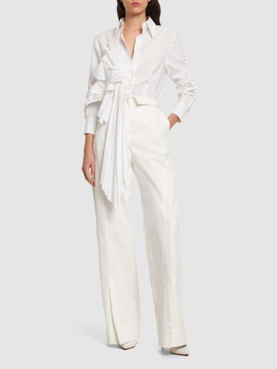 Alberta Ferretti: Split cotton gabardine wide pants - White - women_1 | Luisa Via Roma