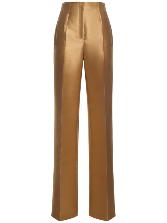 Alberta Ferretti: High rise Mikado silk blend wide pants - Dark Gold - women_0 | Luisa Via Roma