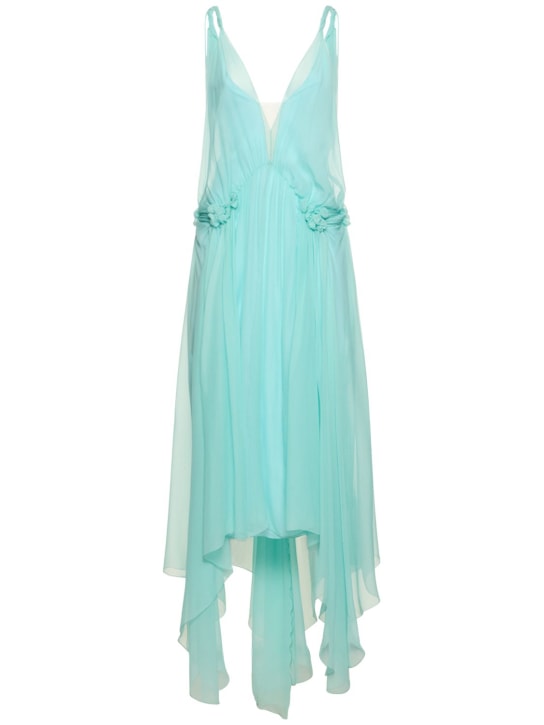 Alberta Ferretti: Draped silk chiffon long dress - Light Blue - women_0 | Luisa Via Roma