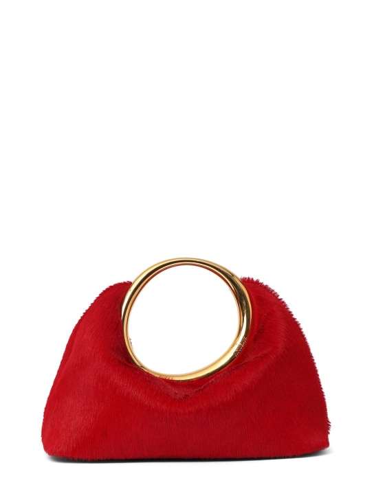 Jacquemus: Le Petit Calino ponyhair top handle bag - Dark Red - women_0 | Luisa Via Roma