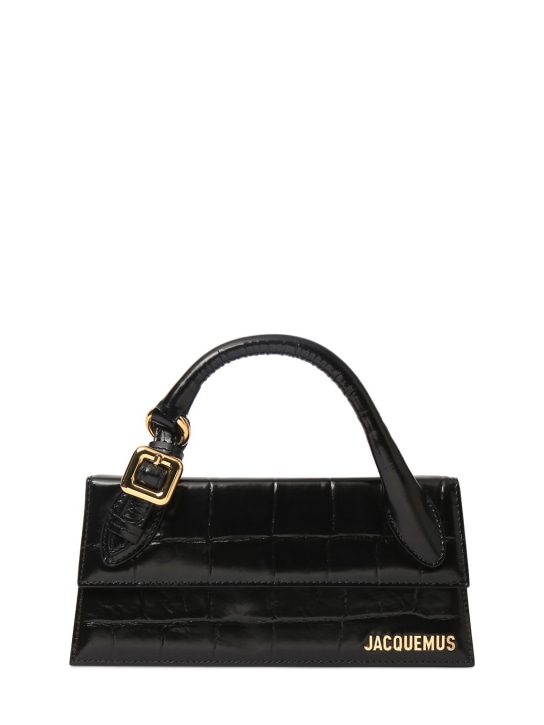Jacquemus: Le Chiquito long embossed top handle bag - Black - women_0 | Luisa Via Roma
