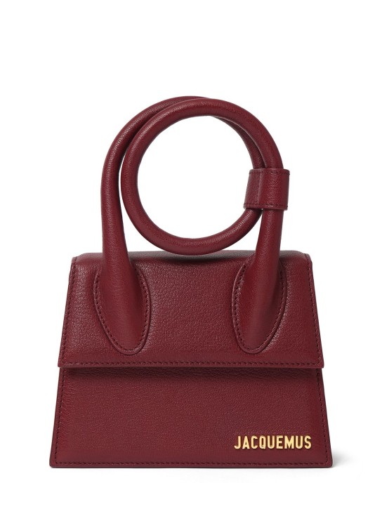 Jacquemus: Le Chiquito Noeud soft grain leather bag - Dark Burgundy - women_0 | Luisa Via Roma
