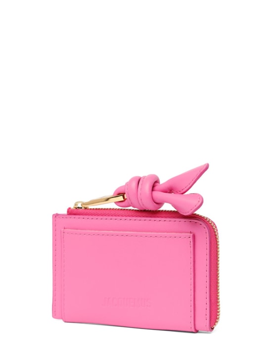 Jacquemus: Le Porte-Cartes Tourni leather wallet - Neon Pink - women_1 | Luisa Via Roma