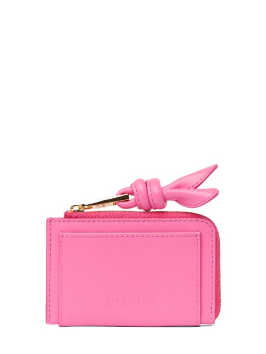 Jacquemus: Le Porte-Cartes Tourni leather wallet - Neon Pink - women_0 | Luisa Via Roma