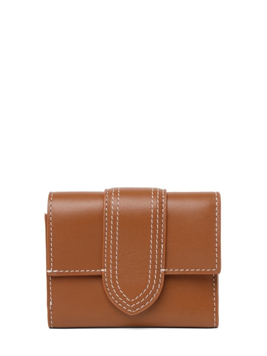 Jacquemus: Le Compact Bambino leather wallet - Light Brown 2 - women_0 | Luisa Via Roma