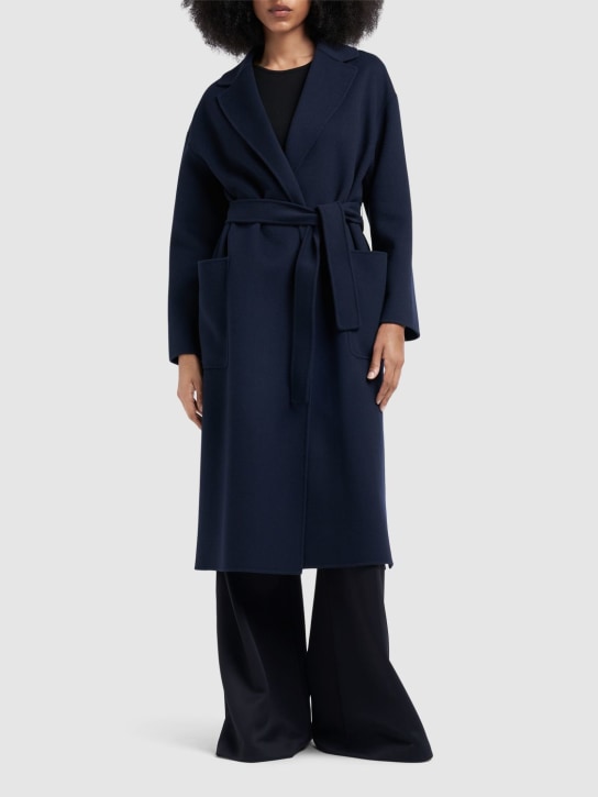 'S Max Mara: Abrigo midi de lana con cinturón - Azul Oscuro - women_1 | Luisa Via Roma