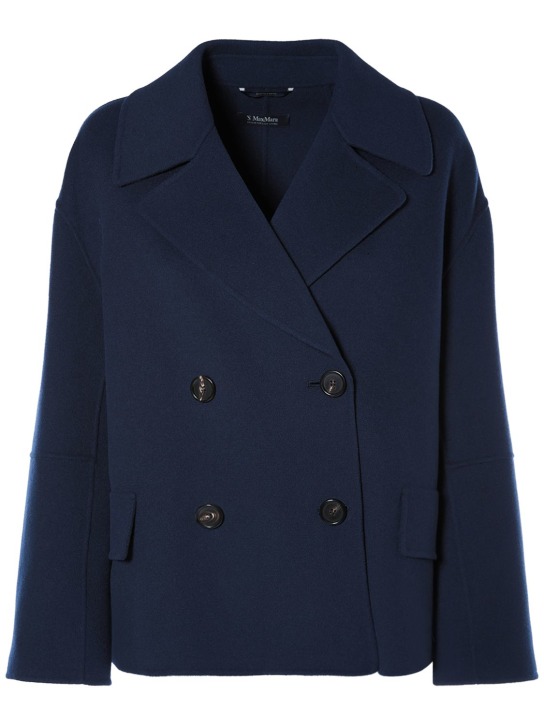 'S Max Mara: Cape wool double breasted jacket - Dark Blue - women_0 | Luisa Via Roma