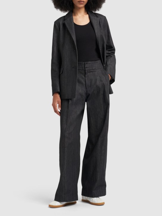'S Max Mara: Pantalon ample imitation denim de coton Athos - Noir - women_1 | Luisa Via Roma