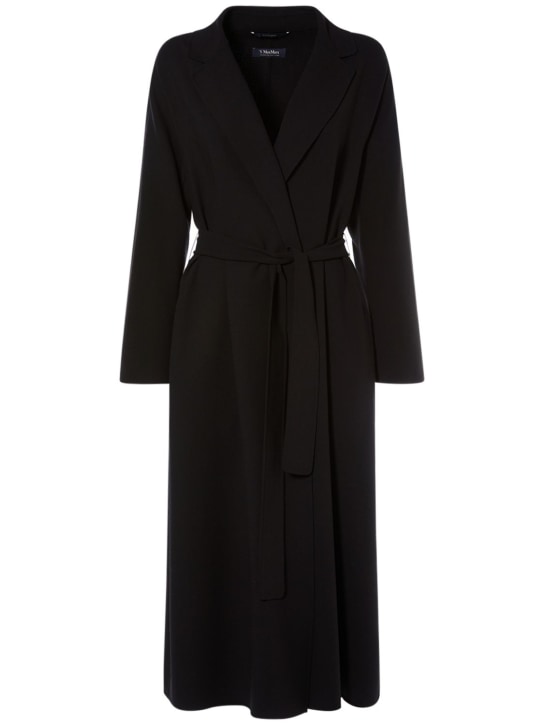 'S Max Mara: Ester wool crepe midi coat w/ belt - Black - women_0 | Luisa Via Roma