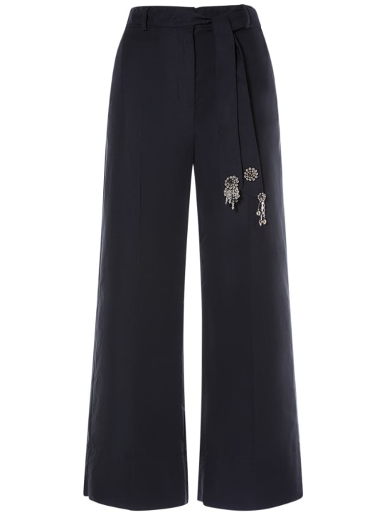 'S Max Mara: Pantalones de algodón con decoraciones - Azul Oscuro - women_0 | Luisa Via Roma