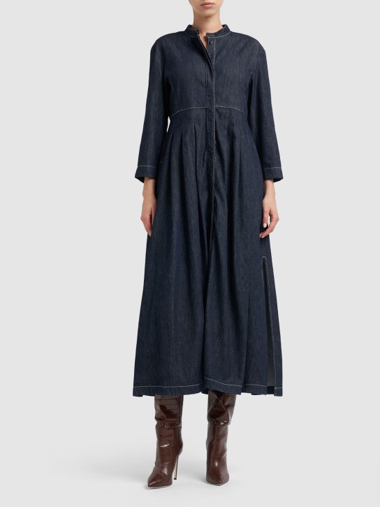 'S Max Mara: Autore cotton denim midi dress - Dark Blue - women_1 | Luisa Via Roma