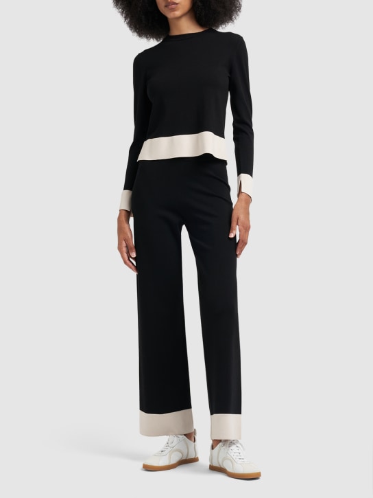 'S Max Mara: Colombo viscose knit contrast hem pants - Black/Ivory - women_1 | Luisa Via Roma