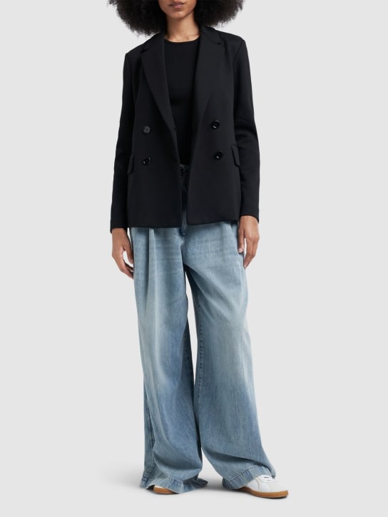 'S Max Mara: Scrigno平纹针织双排扣夹克 - 黑色 - women_1 | Luisa Via Roma