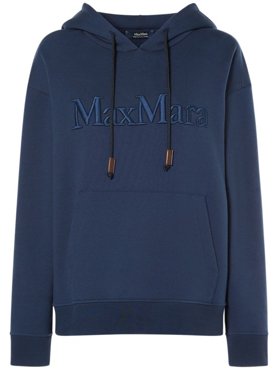 'S Max Mara: Sudadera de algodón jersey con capucha - Azul - women_0 | Luisa Via Roma
