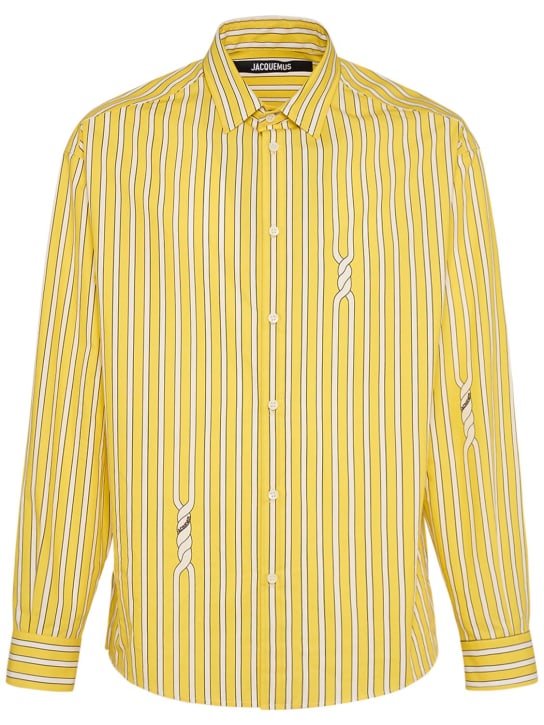 Jacquemus: La Chemise Simon cotton shirt - Yellow Striped - men_0 | Luisa Via Roma