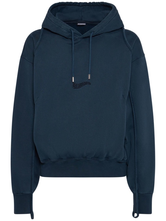 Jacquemus: Le Sweatshirt Camargue cotton hoodie - Navy - men_0 | Luisa Via Roma