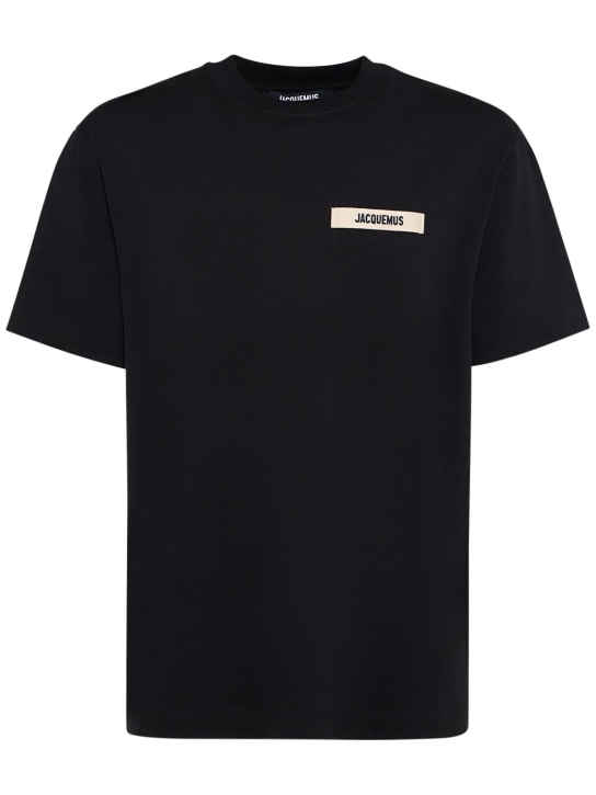 Jacquemus: Le T-Shirt Gros Grain コットンTシャツ - ブラック - men_0 | Luisa Via Roma