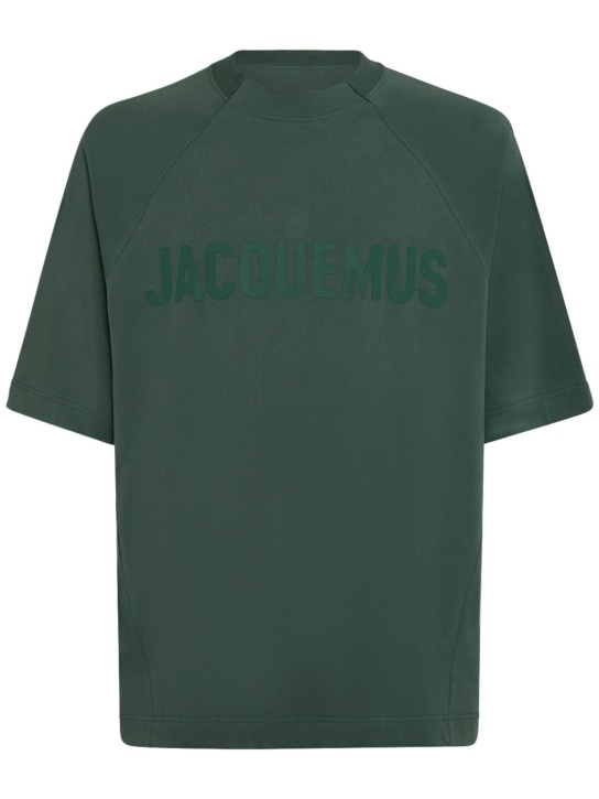 Jacquemus: T-shirt Le Tshirt Typo in cotone - Verde Scuro - men_0 | Luisa Via Roma