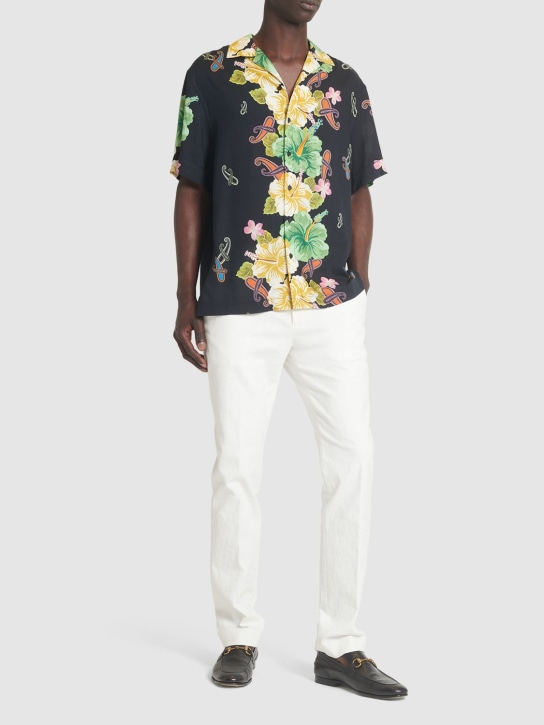 Etro: Floral cotton short sleeve shirt - Black - men_1 | Luisa Via Roma