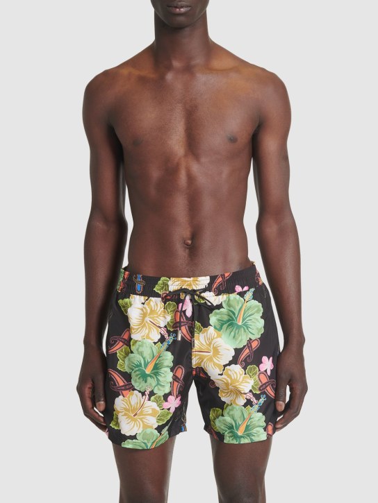 Etro: Floral printed swim shorts - Black - men_1 | Luisa Via Roma