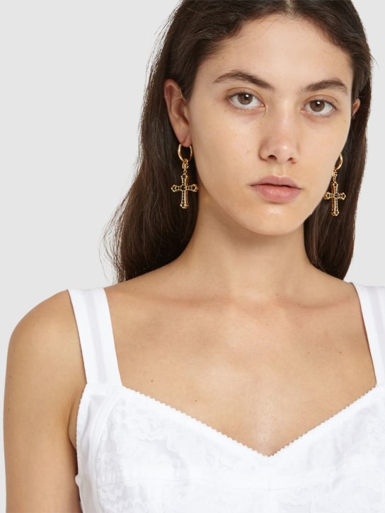 Dolce&Gabbana: Pendants d'oreilles croix avec cristaux DG DNA - Or/Noir - women_1 | Luisa Via Roma